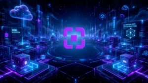Futuristická ilustrácia InitVerse Web3 ekosystému a blockchain infraštruktúry