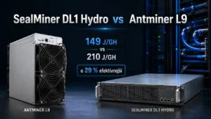 SealMiner DL1 Hydro a Antminer L9 porovnanie efektivity 149 J/GH vs 210 J/GH