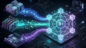 Ilustrácia rôznych algoritmov ťažby kryptomien SHA-256, Scrypt, KHeavyHash, RandomX a Etchash