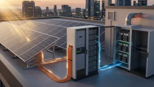 Fotovoltická elektráreň so solárnymi panelmi, batériovým úložiskom a ASIC minerom na ťažbu kryptomien